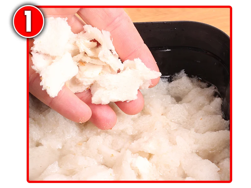 Tear the bread into small chunks and soak in river water.