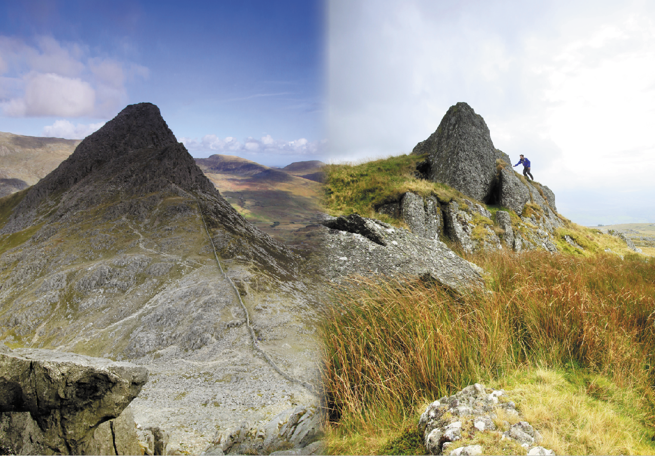 Snowdonia's Tryfan (left) and nearby Moel Tryfan (right.) But what’s in a name? Photos : Tom Bailey © Trail Magazine