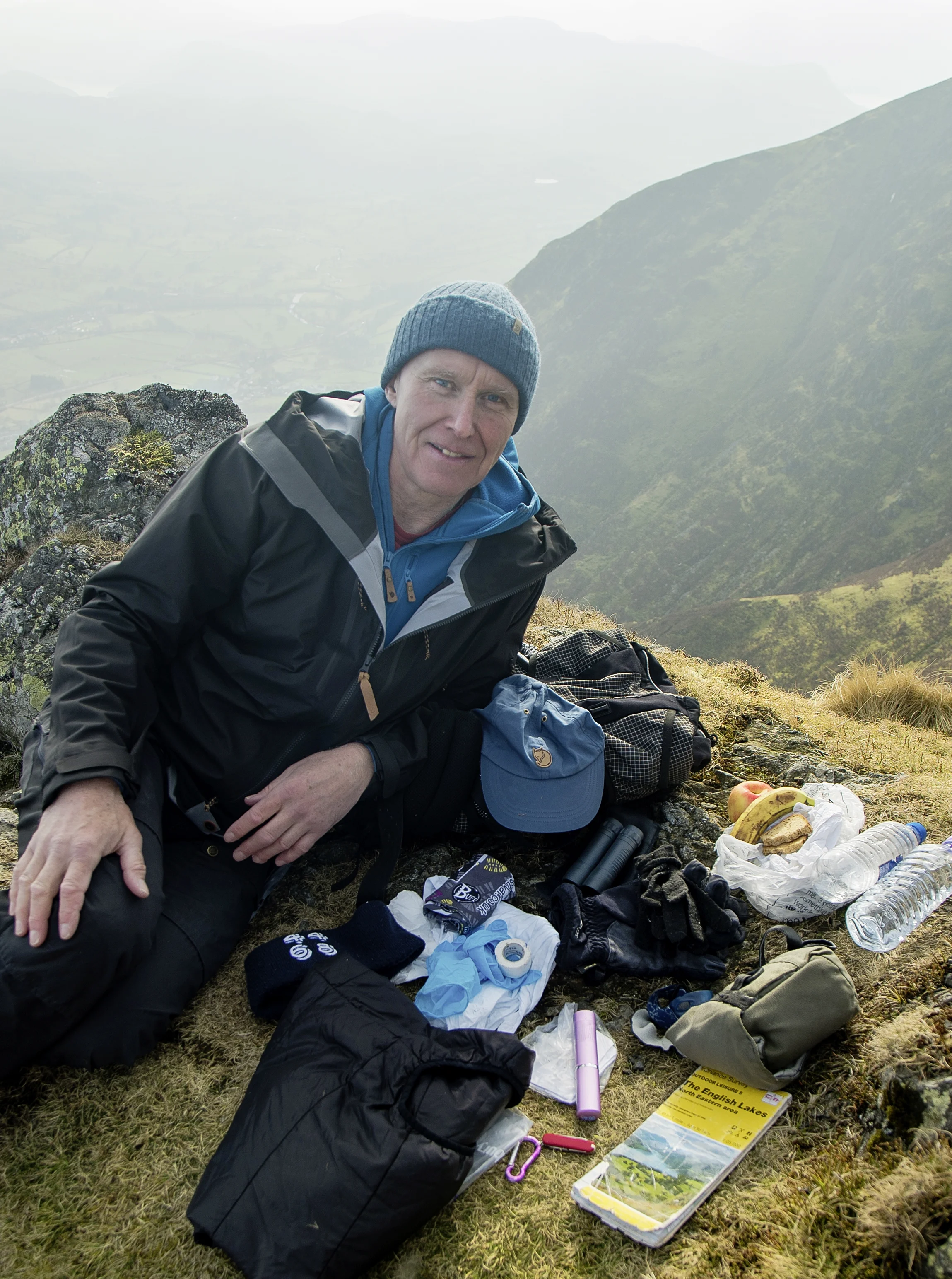 Alan Hinkes, and what he takes on the hill for a typical day out... Photo : Terry Abraham