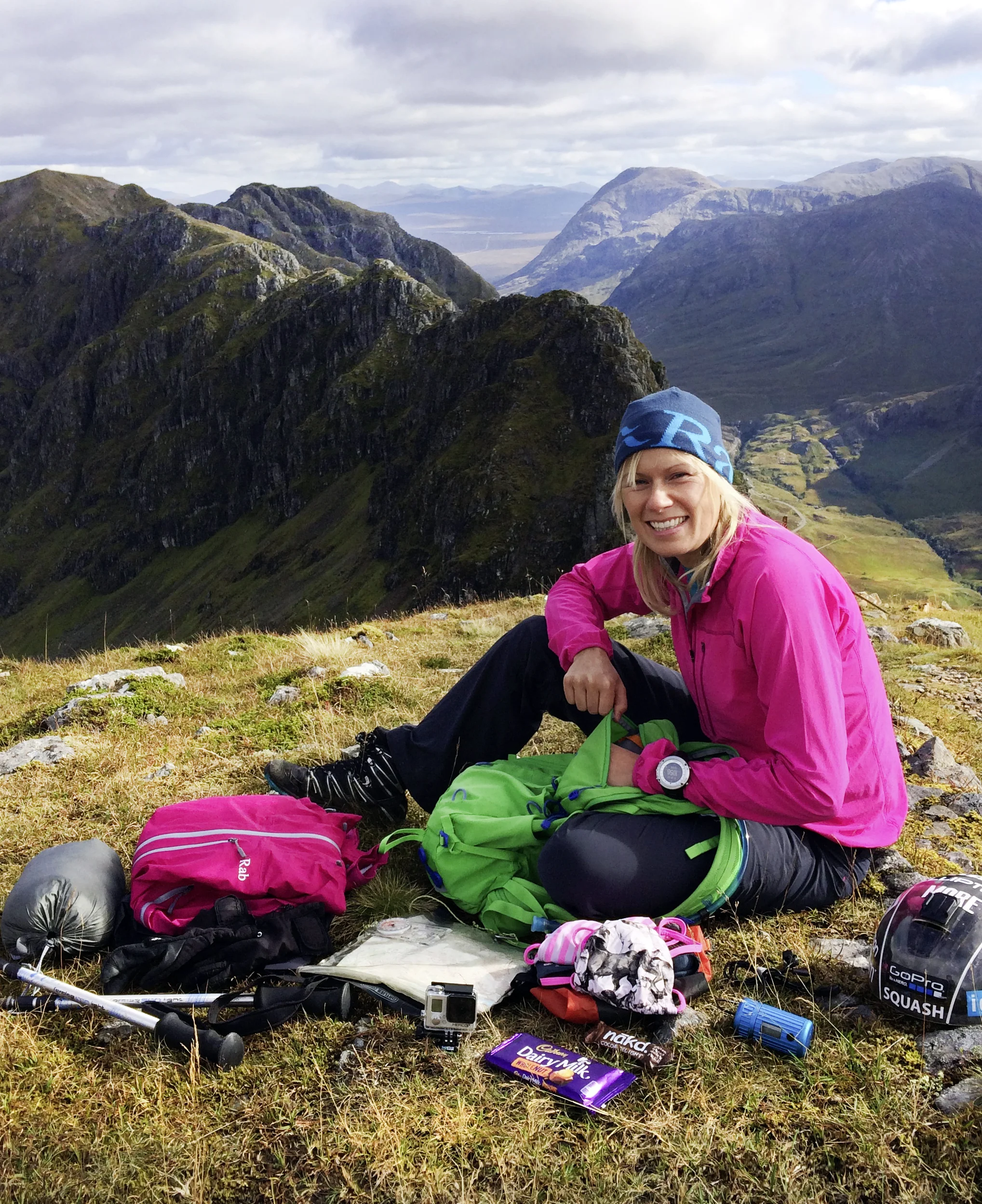 Squash Falconer, pictured on Glen Coe's Aonach Eagach Ridge, with the right stuff for the job! Photo : Natalie Holmes