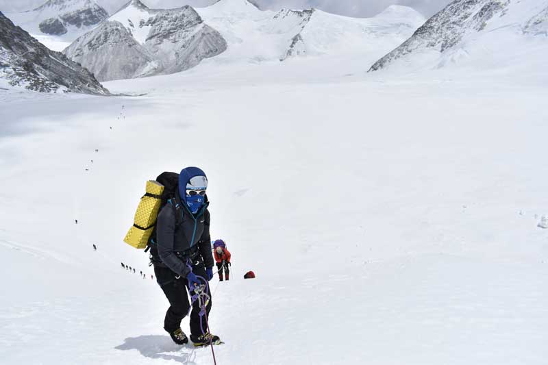 Mollie climbing steep ground between advance basecamp 6,400m and the North Col 7,100m. Image by Mollie Hughes