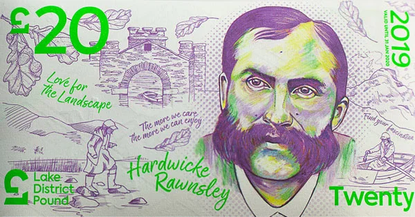 The LD£20 represents ‘Love for the Landscape’ and features Canon Hardwicke Rawnsley, who lived in the Lake District and was one of the founders of the National Trust as well as a key pioneer in conservation. It also features a view across Coniston Water to the famous Old Man of Coniston.