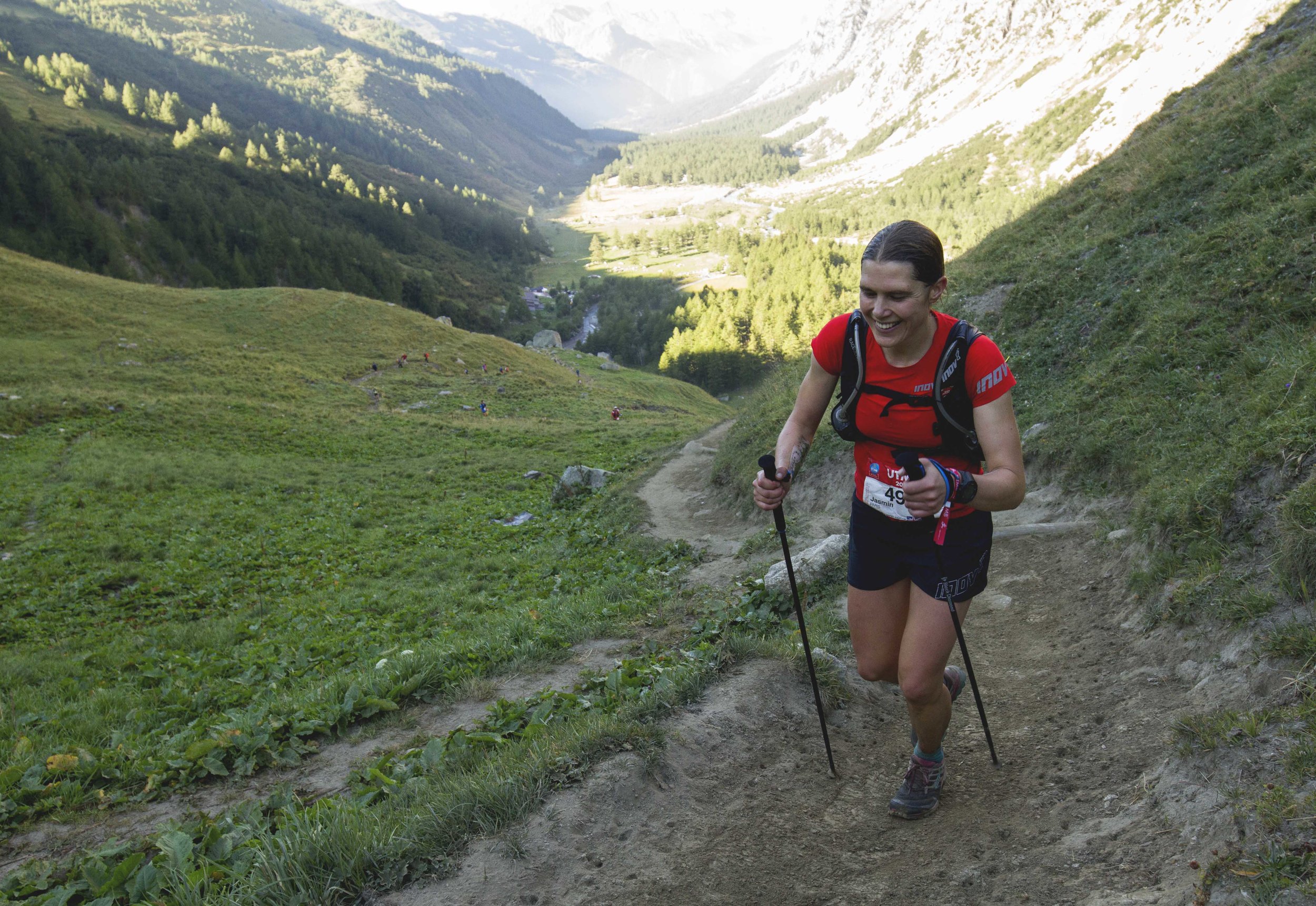 Jasmin Paris heading uphill during the UTMB
