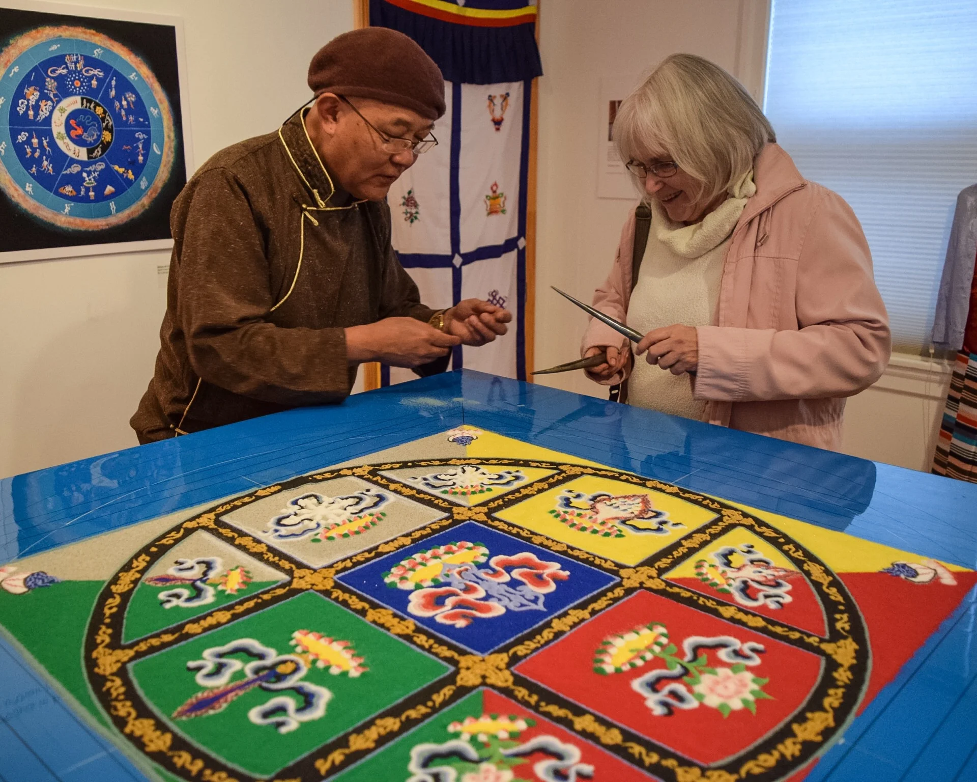Losang Samten is one of only 30 people worldwide qualified to teach the art of Tibetan sandpainting. A former Buddhist monk, in 1988 he was sent to America by the Dalai Lama to demonstrate the art form of the sand mandala. That marked the first time a sand mandala had been created in the West.