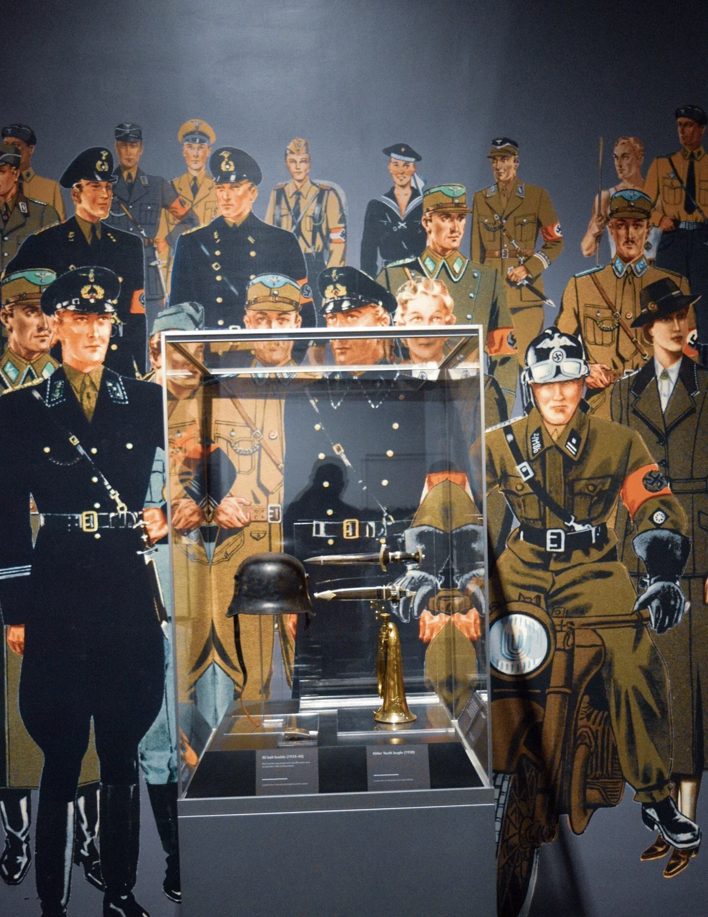 Nazi helmet, SS belt buckle, Hitler Youth bugle