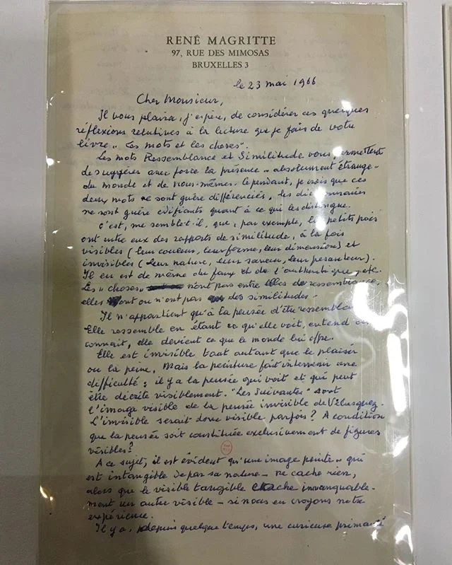Lettre de René Magritte à Michel Foucault 23 mai 1966 après la lecture des Mots et les choses #expomagritte #magritte #michelfoucault #lesmotsetleschoses