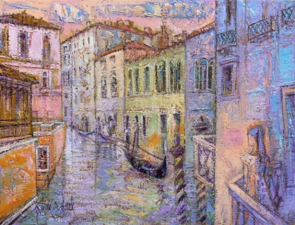  Intimité à Venise 65x50cm Huile sur toile Collection Particulière 