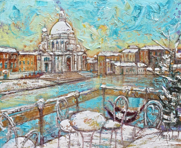  Terrasse enneigée à Venise 61x50cm Huile sur toile 