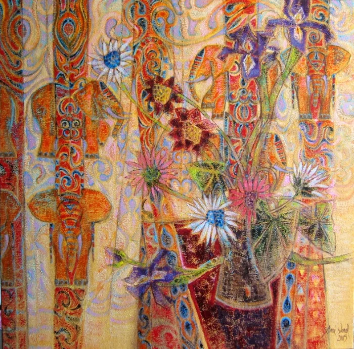 Cosmos et Iris 100 x 100 cm