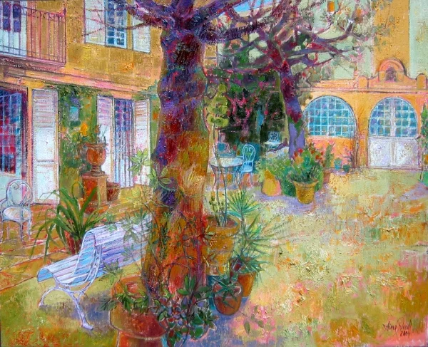 La pause près du banc 100x81cm ; 39x31,59 inches