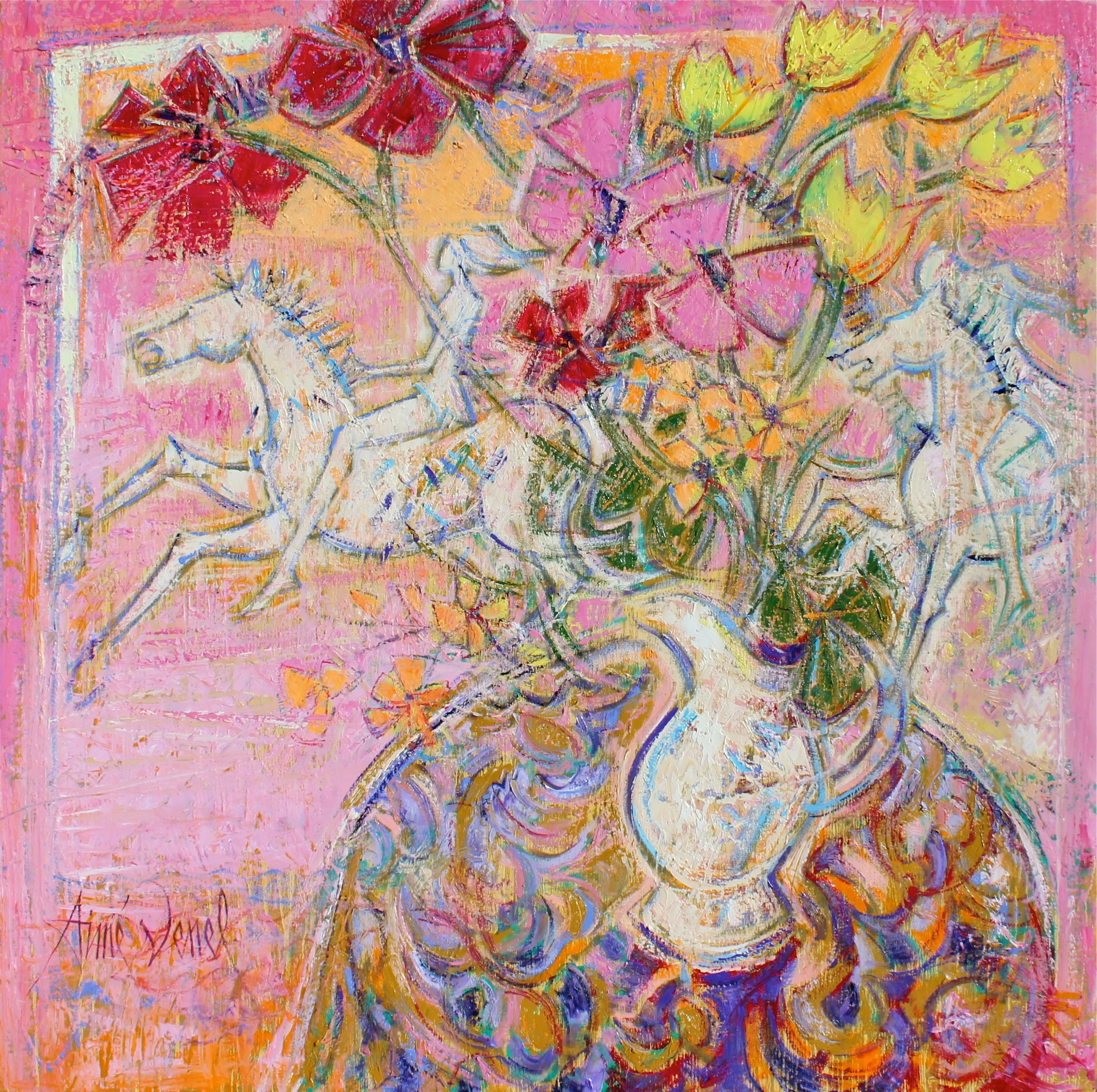  Envolée 1m x 1m Huile sur toile 