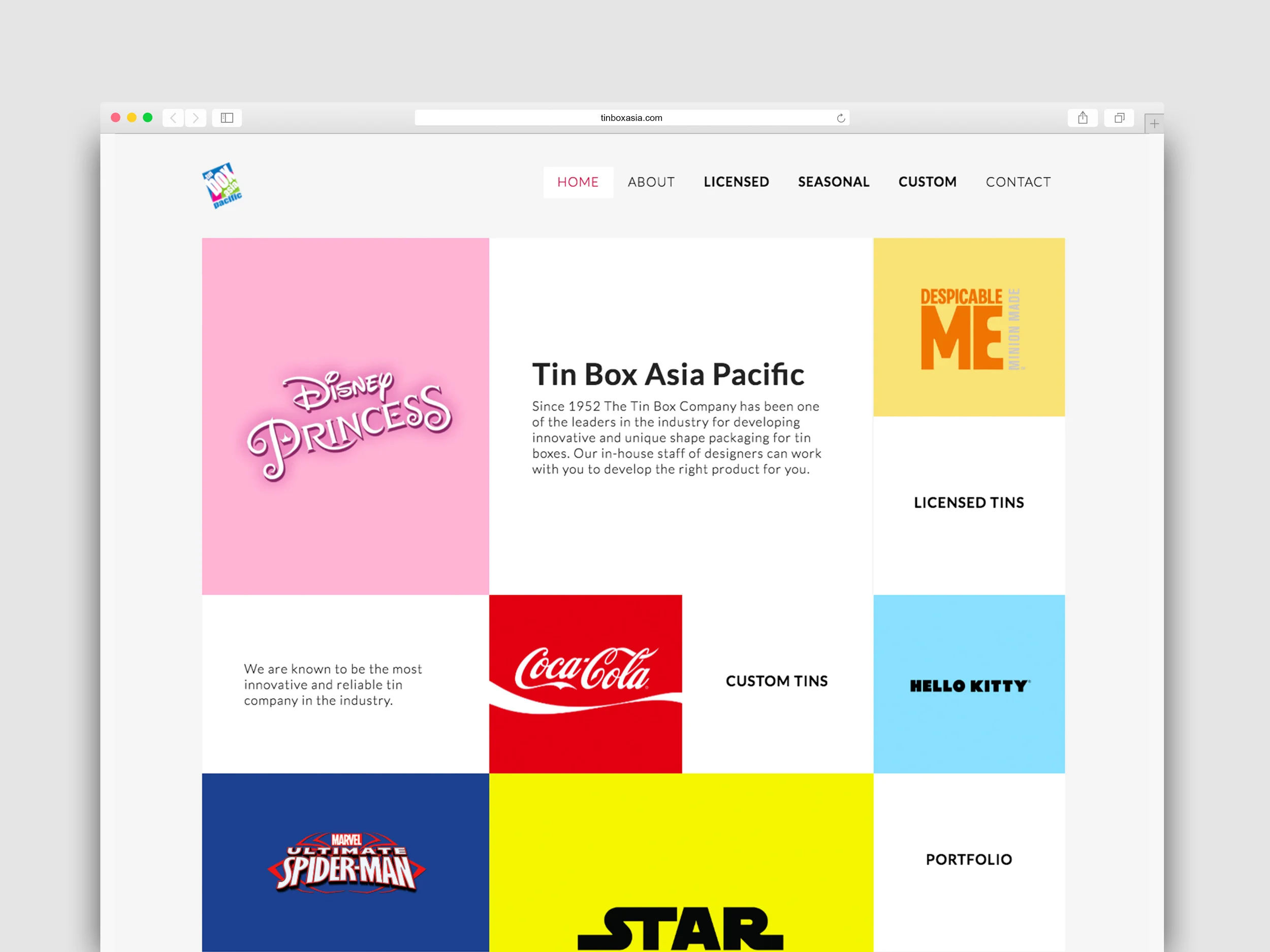 TIN BOX Tin Box, the 60-year old U.S. tin manufacturer came to me with the goal to design a flexible website to elevate their image of an industry leader and to showcase their extensive portfolio.