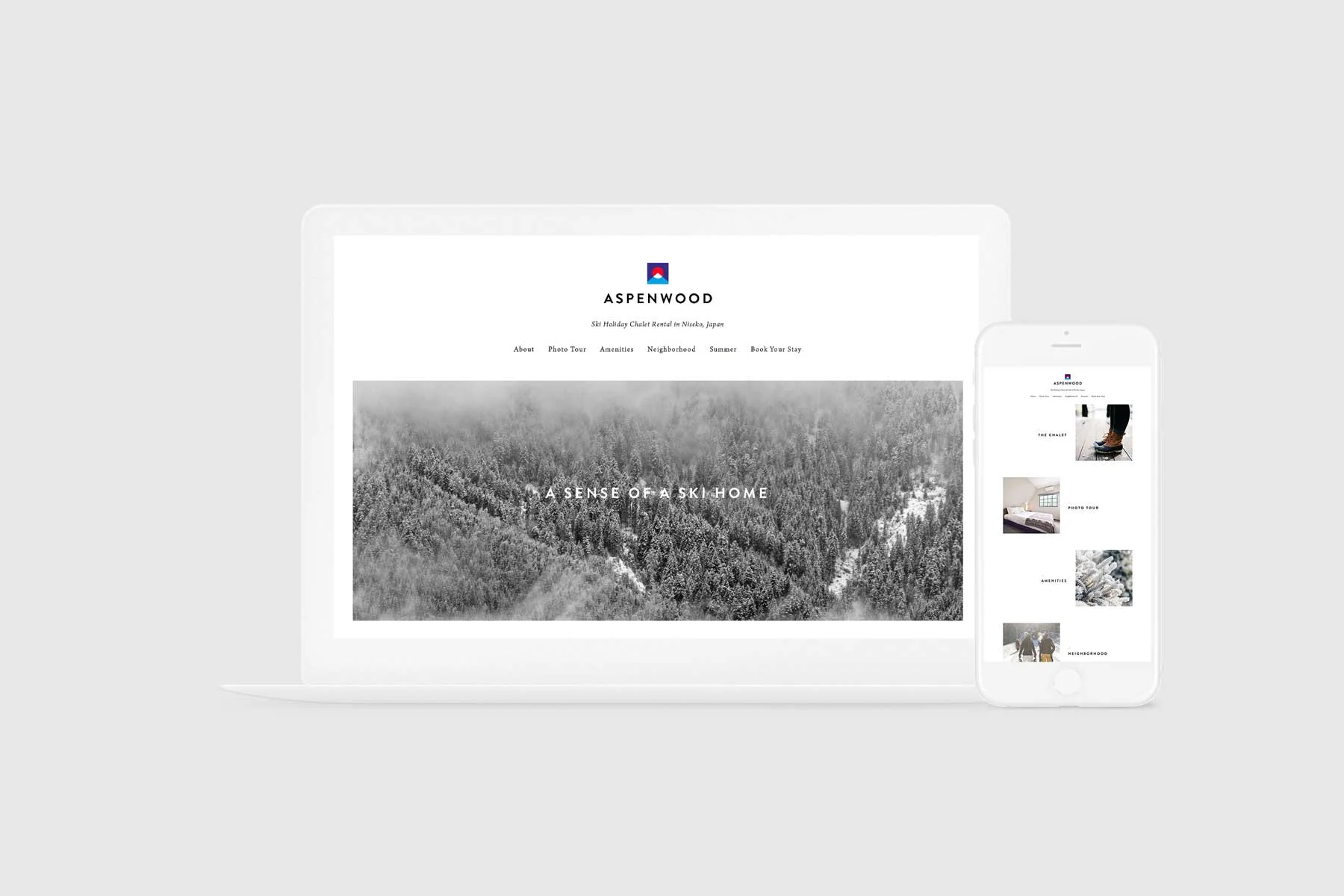 LUXURY ACCOMMODATION Aspenwood is a luxury chalet located in Niseko, Japan. The developer has approached me with a project to create an interactive web presentation to be viewed seamlessly on desktop and mobile devices. The site was to portrait the brand and property image of a minimal Japanese design with neutral tones a brigs decorative accents of Colorado. www.aspenwoodniseko.com