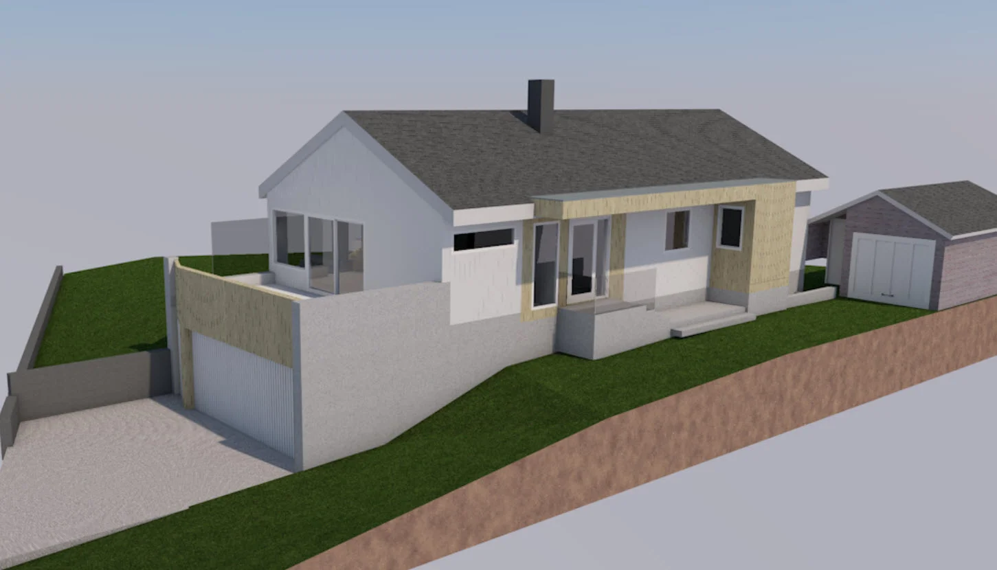 Fasade - ny garasje og inngang