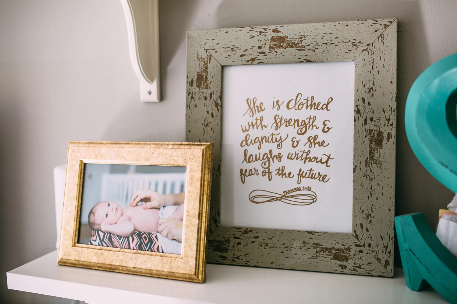 nursery details - she is clothed with strength and dignity and laughs without fear of the future - stouffville lifestyle photography