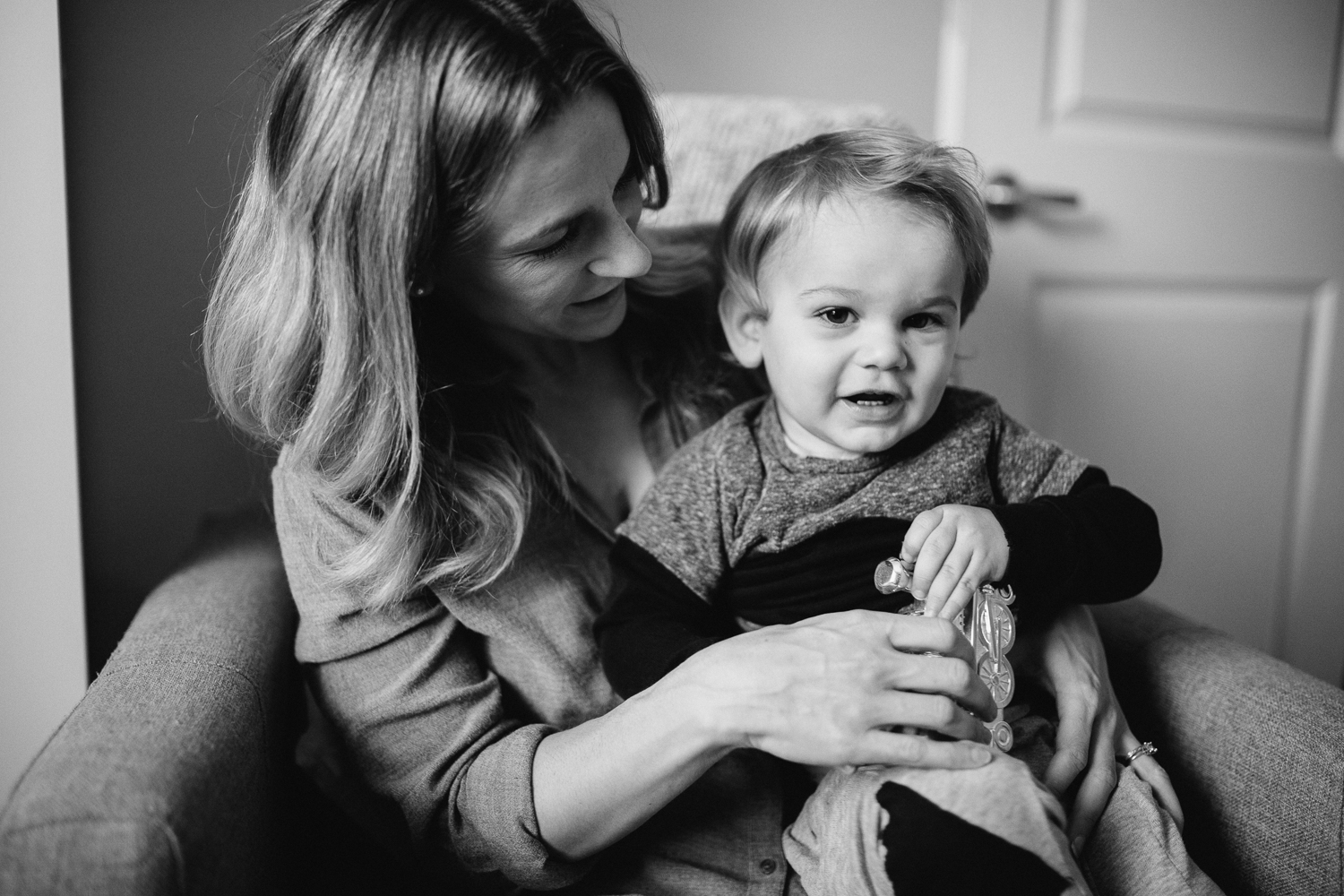 Mom and 2 year old toddler son on chair {Toronto Family Photographer}