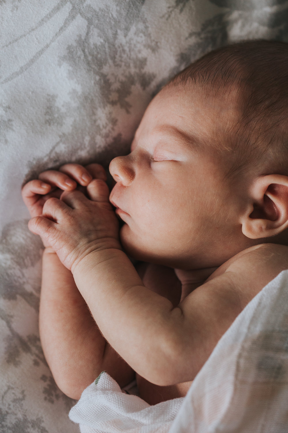 1 week old baby girl sleeping with hands near face - Newmarket newborn photographer