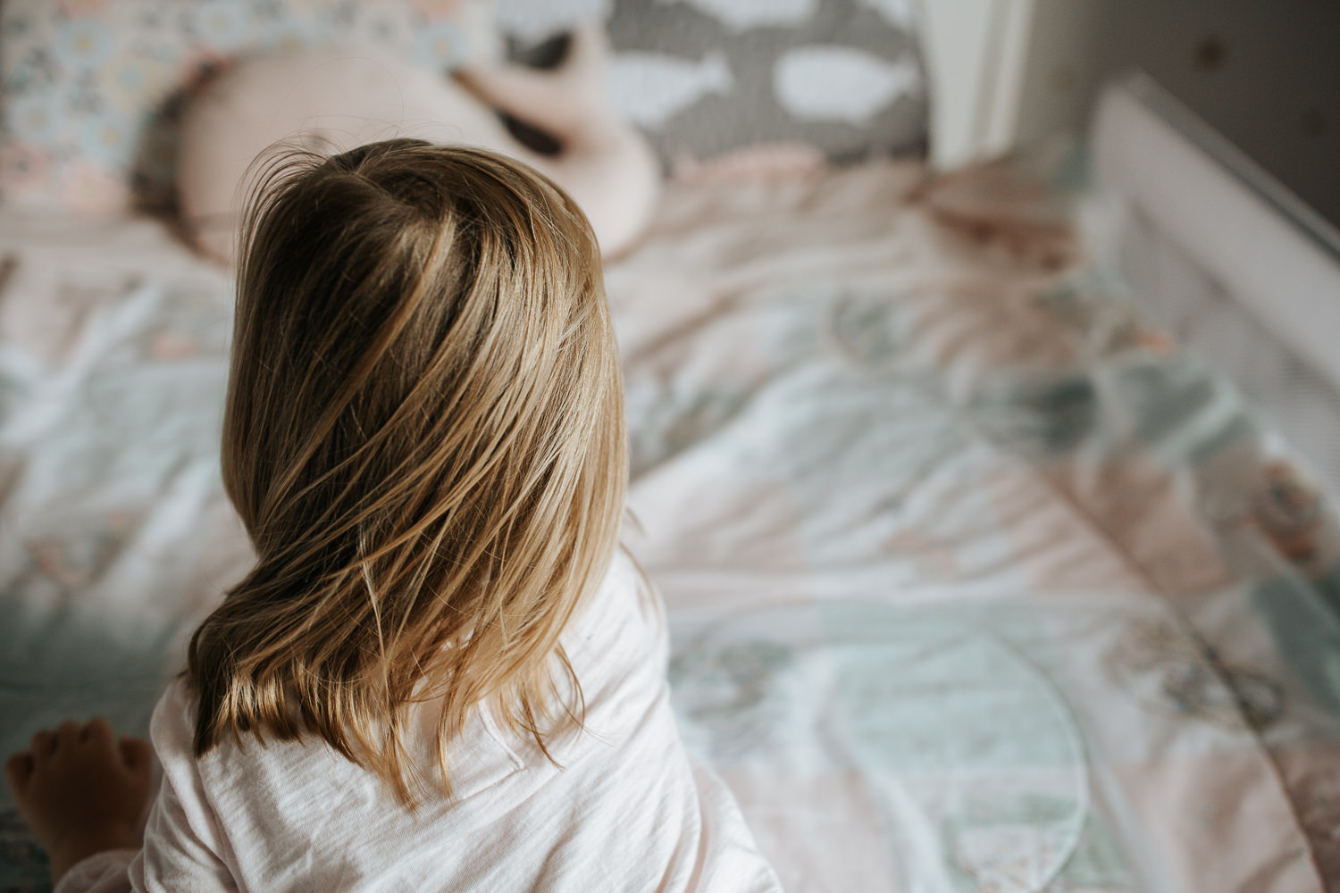 Barrie In-Home Photography -hair movement, blonde toddler, little girls hair 