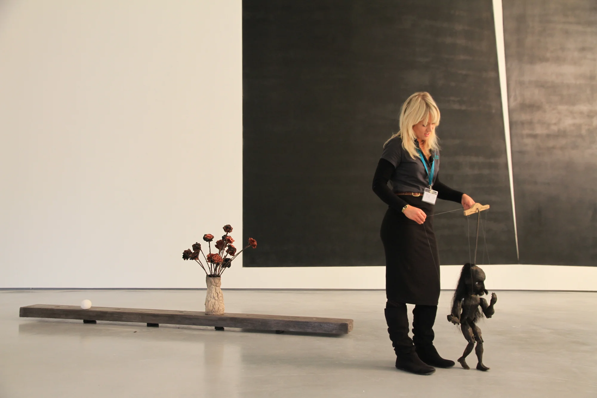Large black wall work: The Warden, Carbonised bones, chimney soot, cliff chalk