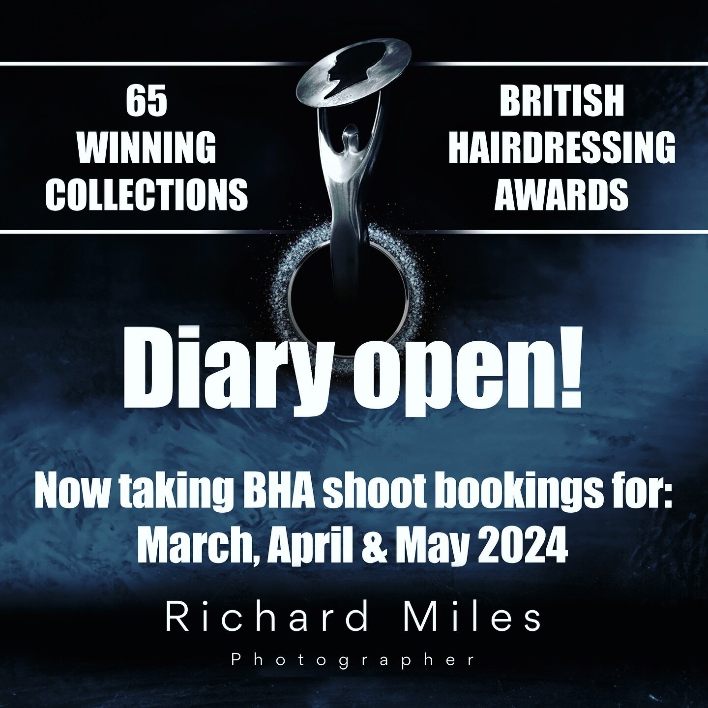 The diary has opened for the 2024 British Hairdressing Awards! Richard will be taking bookings to shoot BHA collections during March, April and May 2024. 

Looking to create some photographic magic this year? Don&rsquo;t let this opportunity slide by