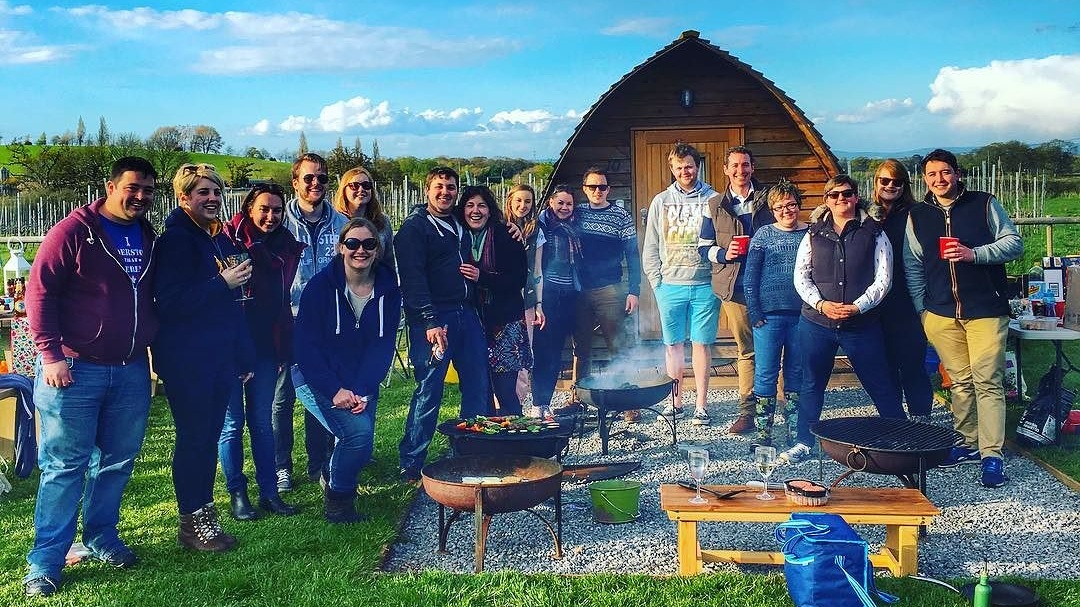 A great group of glampers staying in the Vineyard Wigwams! Beautiful evening for a reunion with your friends! #somersetsgreatescape #secretvalley #glamping #wigwams #greatoutdoors.jpg
