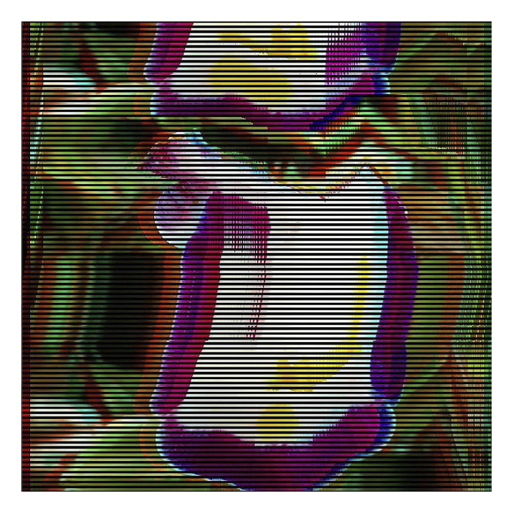 Saturated botanical photograph interrupted by horizontal glitch bands