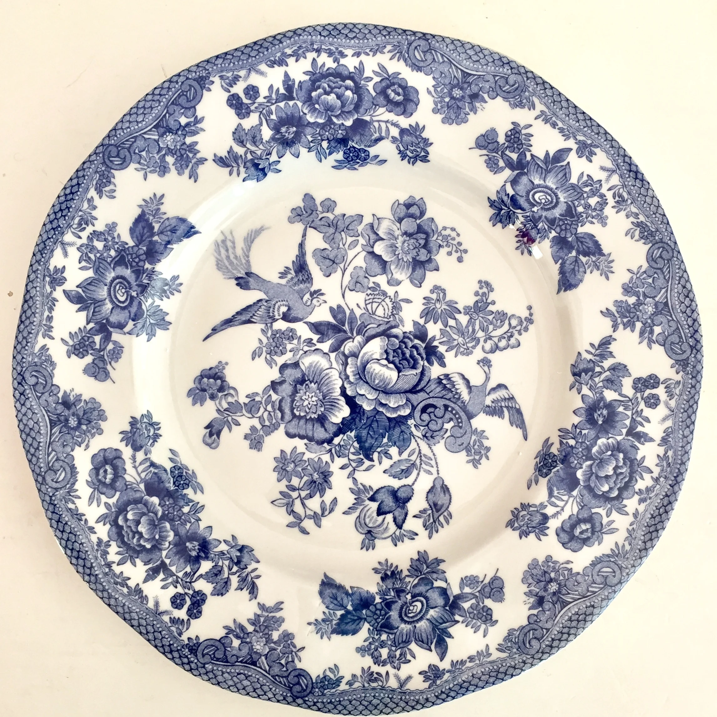 BLUE AND WHITE ASIATIC PHEASANT DINNER PLATES