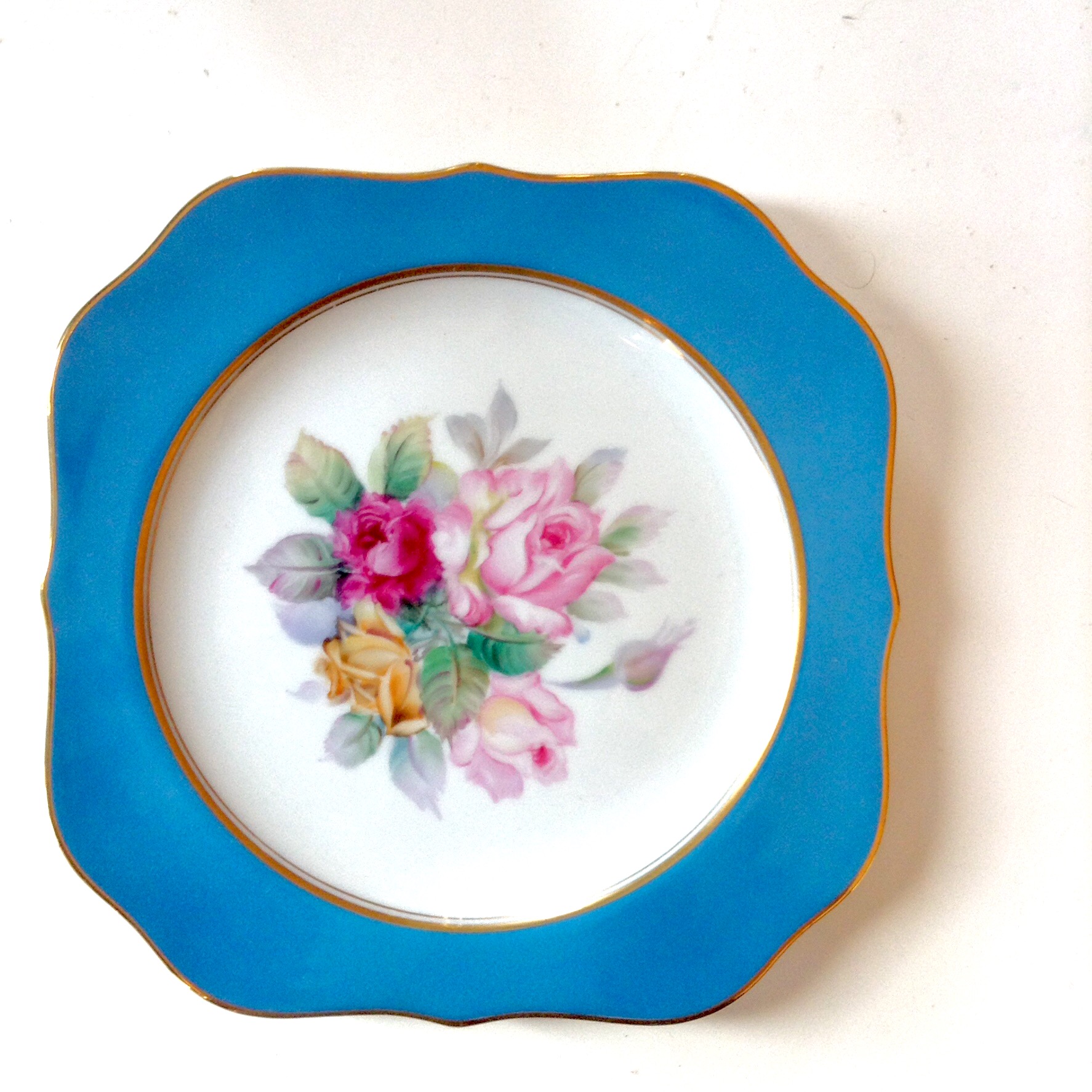 SQUARE BLUE & FLORAL SALAD PLATE