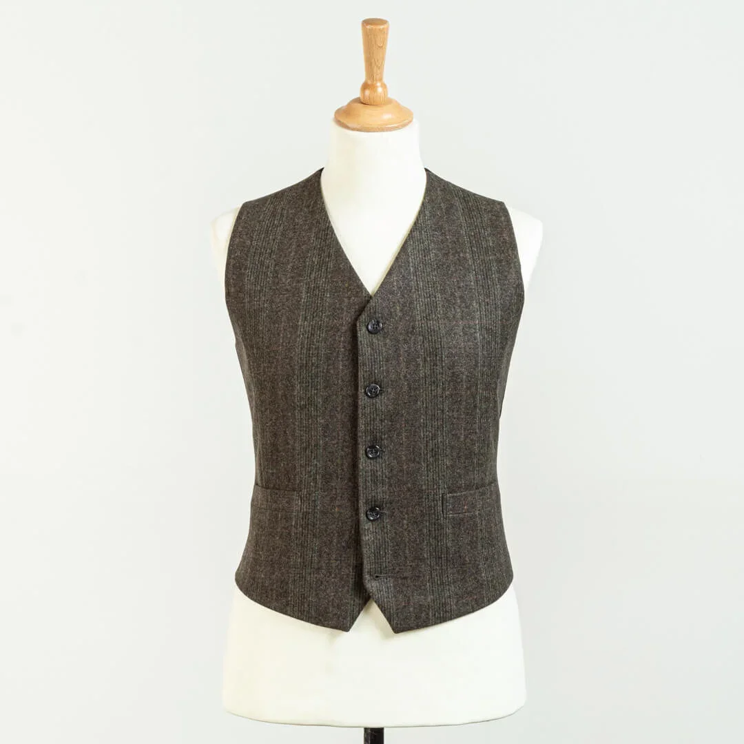 Single-breasted heren gilet in bruin tweed krijtstreep vintage stijl – bestuursvest op maat
