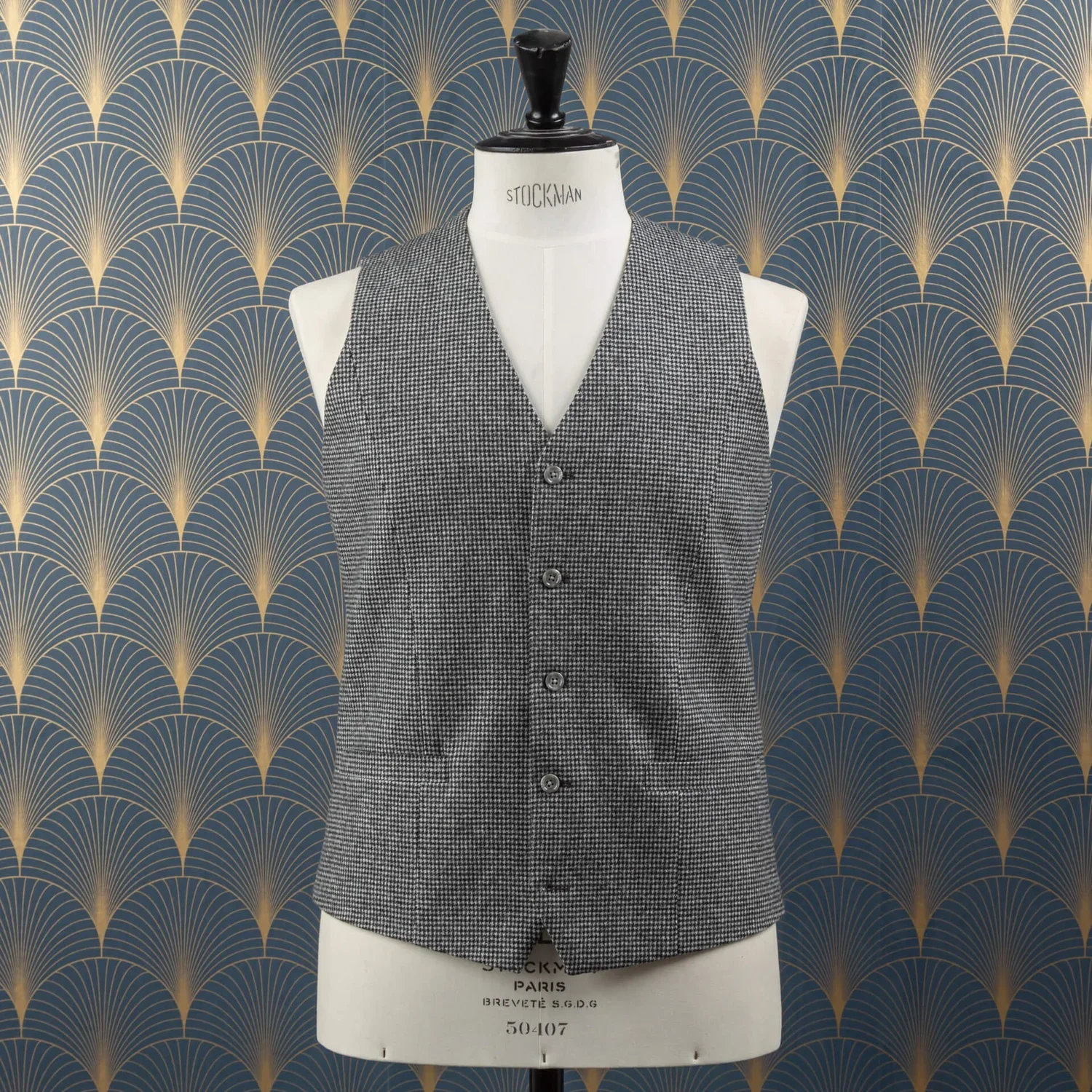 Single-breasted heren gilet in grijs puppytooth – bestuursvest op maat