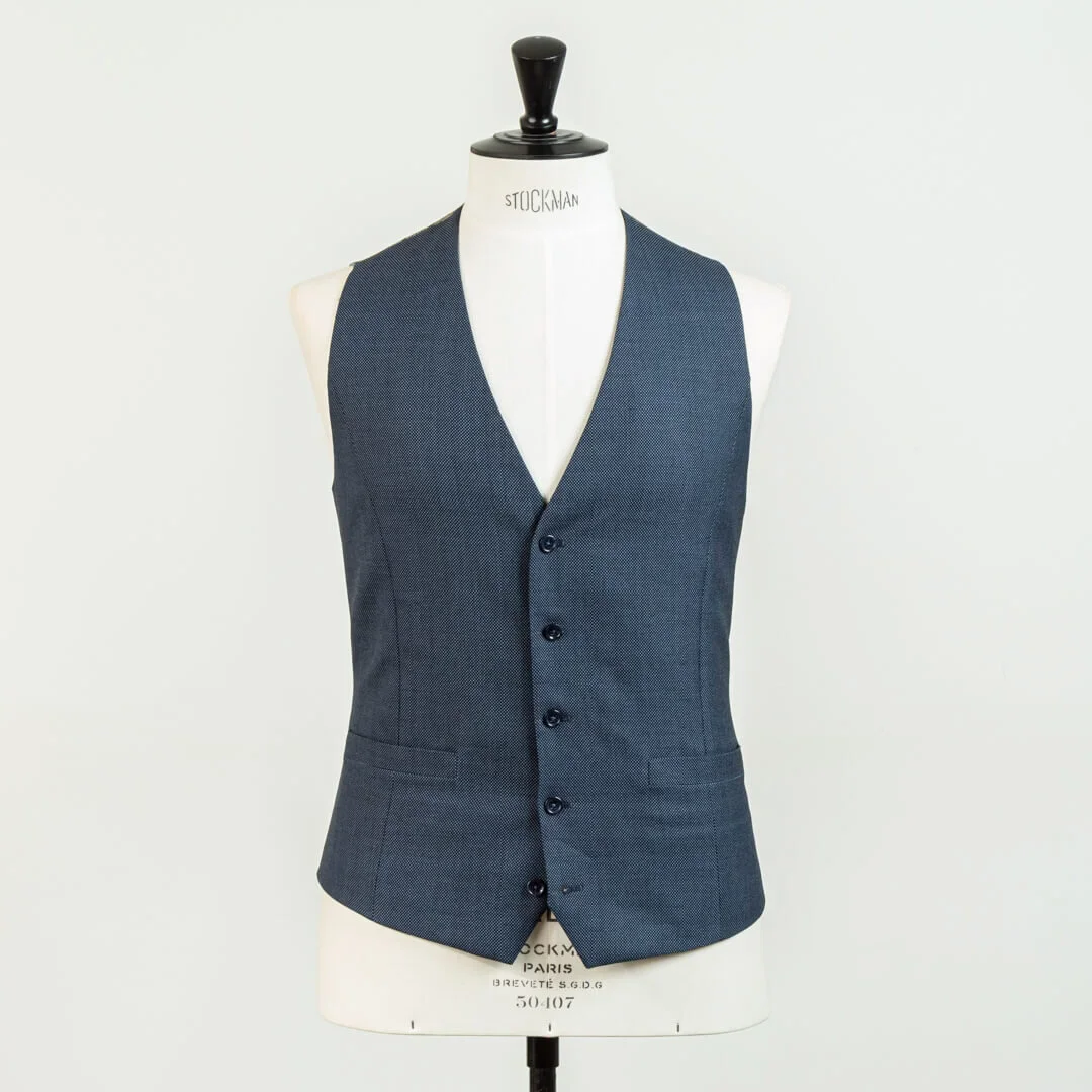 Single-breasted dames gilet in lichtblauw birdseye – bestuursvest op maat