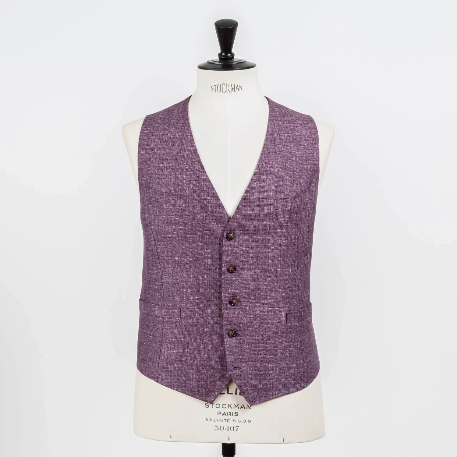 Single-breasted dames gilet in paars wol-linnen met borstzakken – bestuursvest op maat