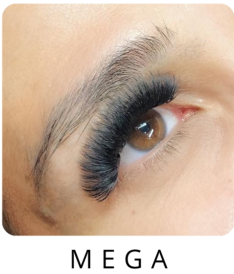 Picture of a woman's eye with mega volume lash extensions on
