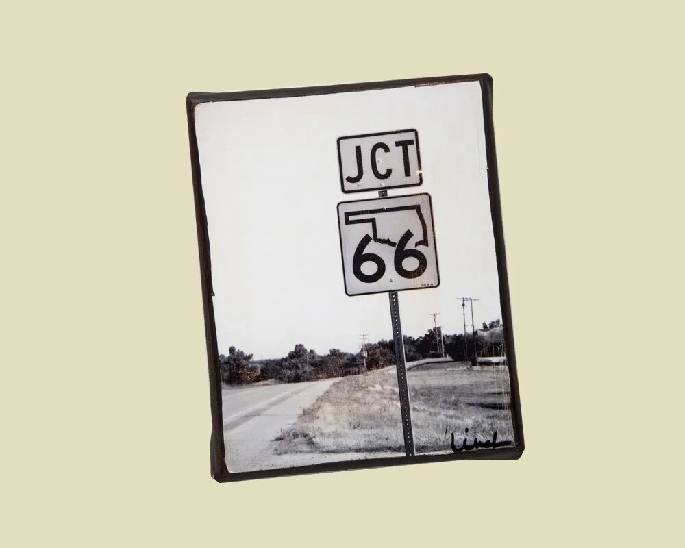 a photo of a route 66 sign mounted on canvas
