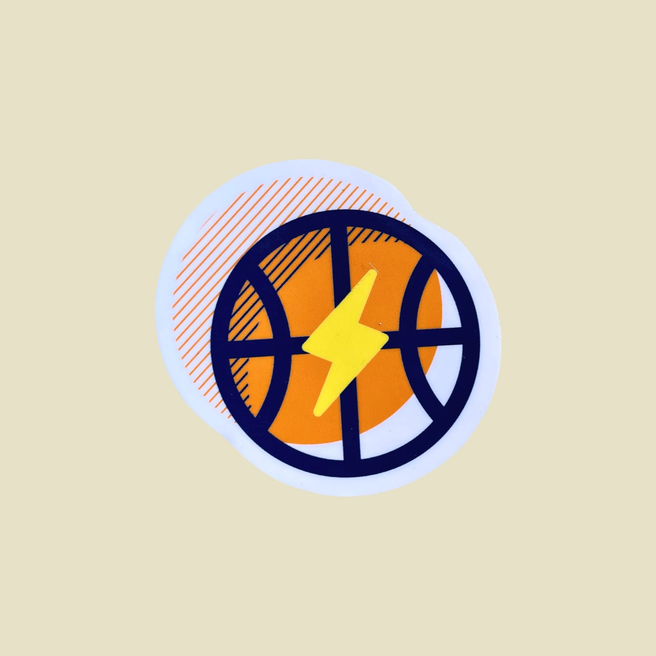 an illustrated sticker of a basketball with a lightning bolt over top