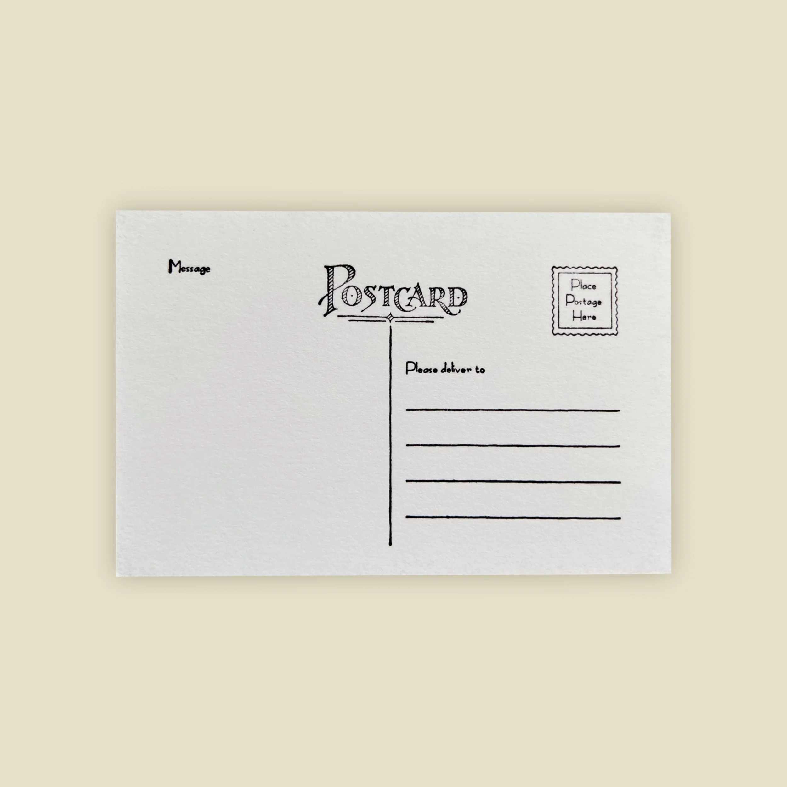 the back of a postcard that has designated spots to write a messahe and the sending address