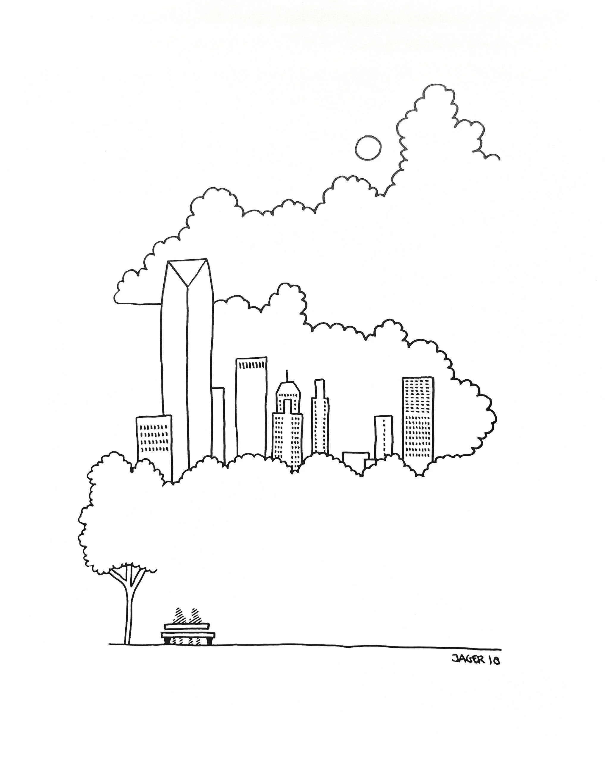 an illustrated art print of the Oklahoma City skyline