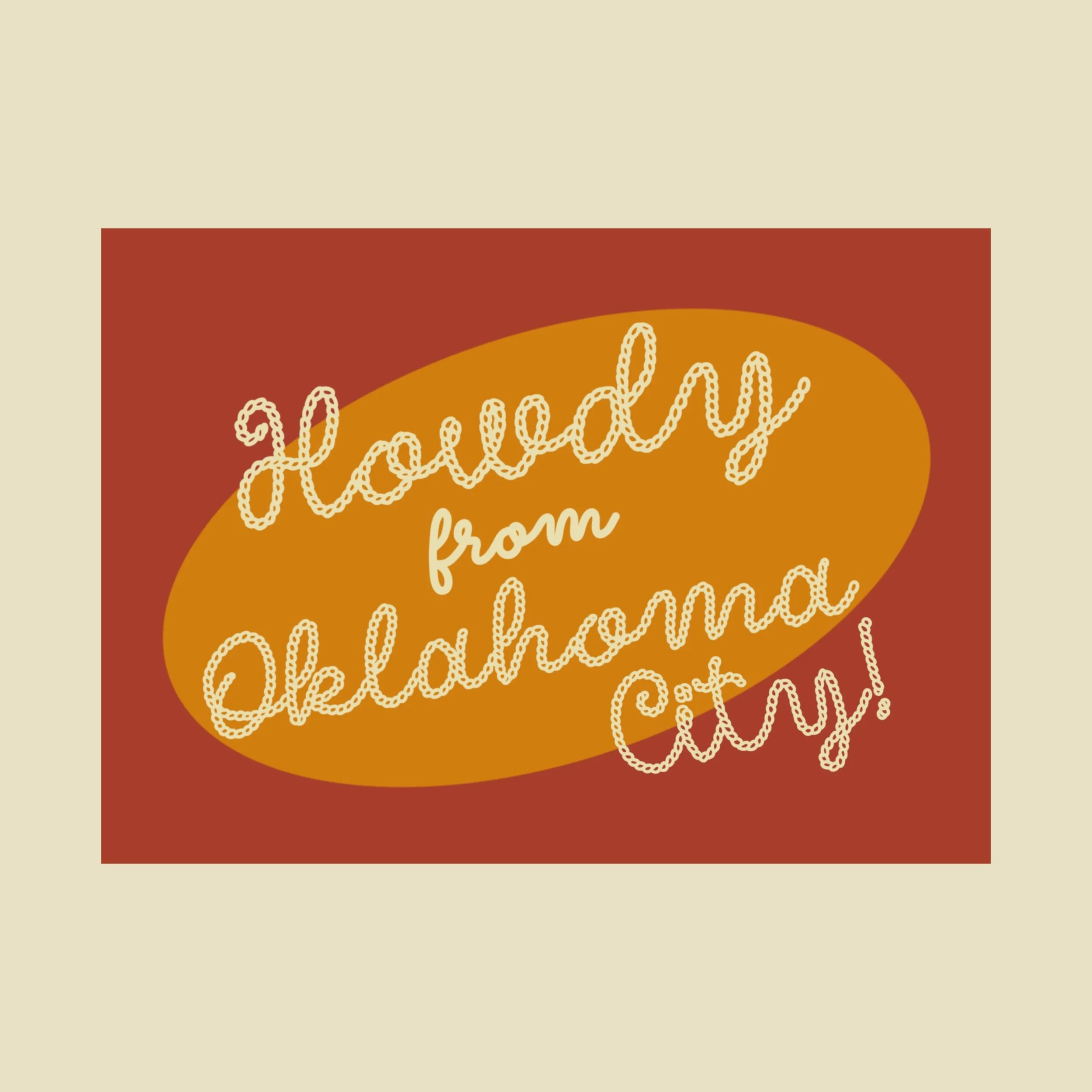 a postcard that says howdy from Oklahoma City on it