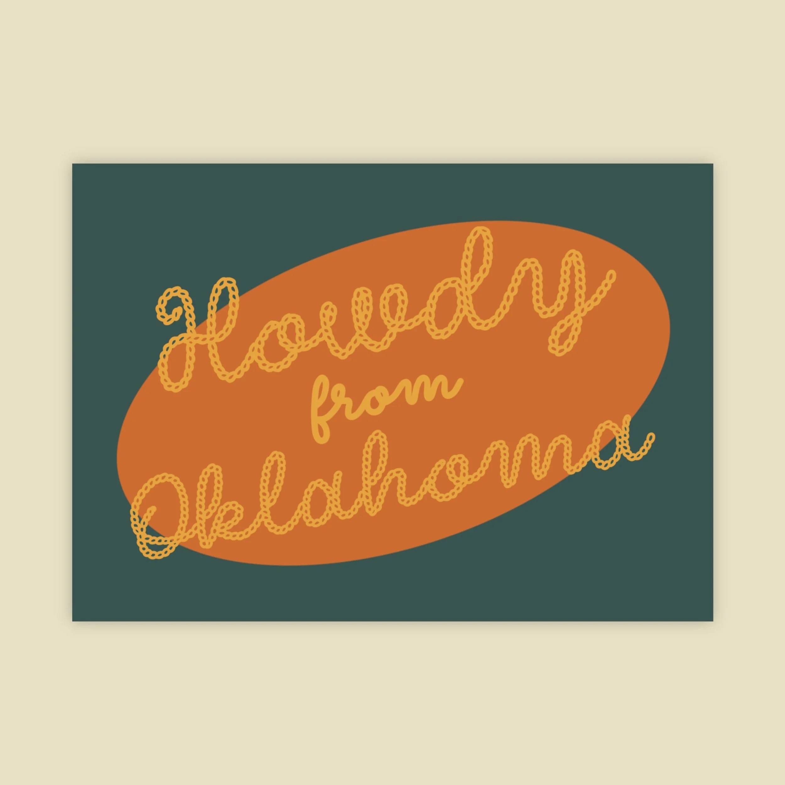 a postcard that says howdy from Oklahoma on it