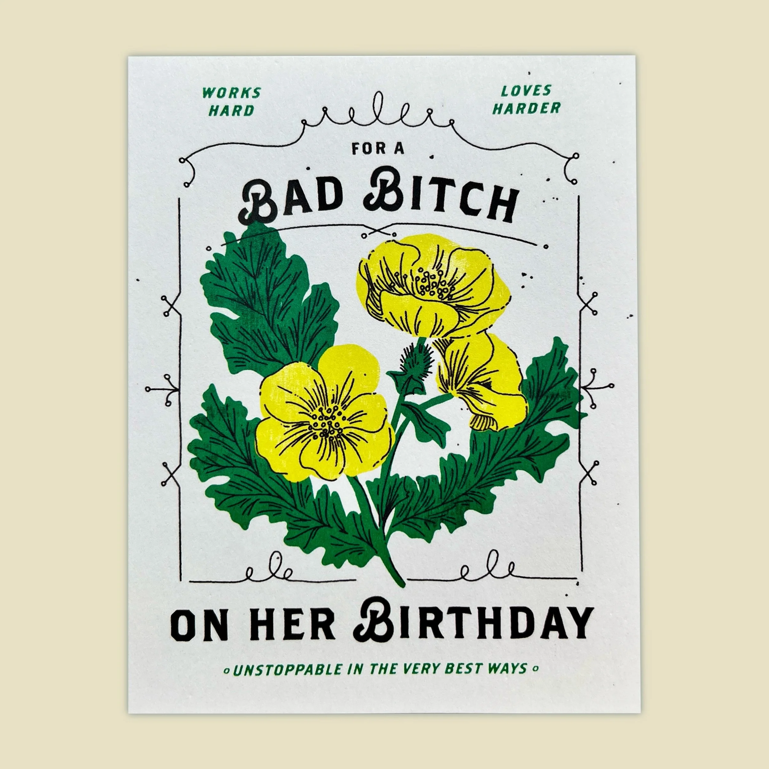 a birthday card that looks like a package of seeds that says "for a bad bitch on her birthday"