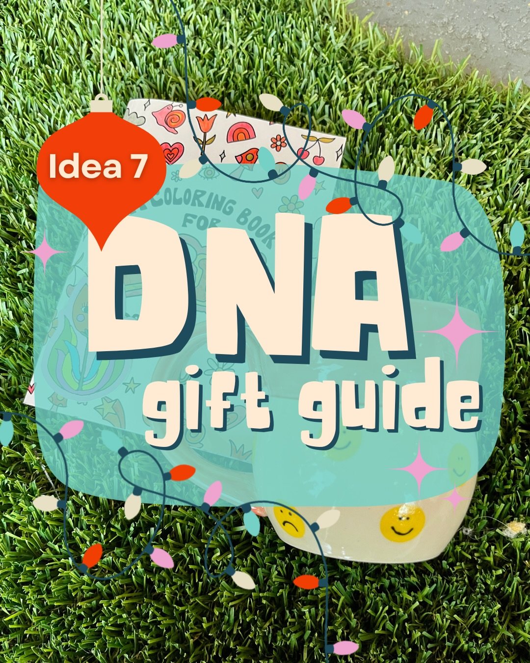 Cheers to #dnagiftguide idea #7 🥳 This one is for the person who loves to color with a little drink at bay!⁠
⁠
⭐ a coloring book from @doodlebymeg⁠
⭐ a happy face mug by @edh.art⁠
⭐ and a little tulip sticker to top it all off!