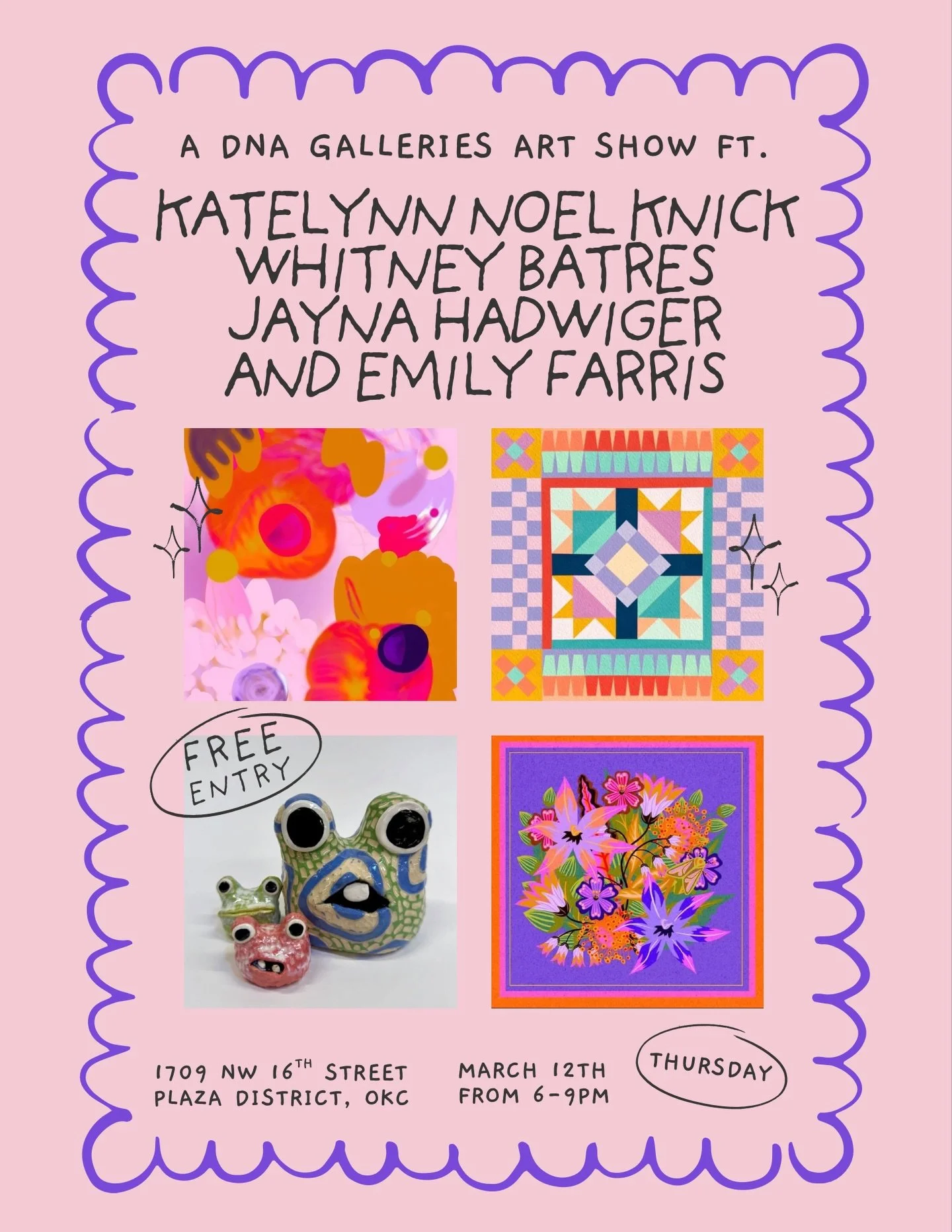 New month, new art show ✨️ We are beyond thrilled to announce our upcoming group exhibition featuring ⬇️⁠
⁠
Katelynn Noel Knick @katelynnnknick⁠
Whitney Batres @whitbat⁠
Jayna Hadwiger @jayna.design⁠
and Emily Farris @fatgirlhoopla 
⁠
🌟 Please join 