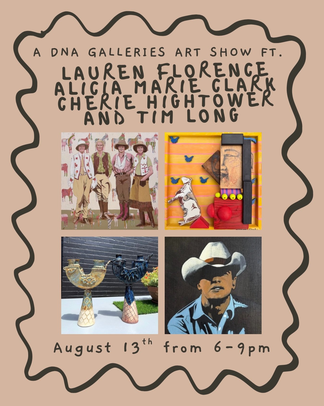 New month, new art show ✨️ ⁠
⁠
We are beyond thrilled to announce our upcoming group exhibition featuring ⬇️⁠
⁠
Lauren Florence @lauren.florence.art 
Alicia Marie Clark @saltstina 
Cherie Hightower @thelotuspotter 
and Tim Long @t.longfineart 
⁠
🌟 P