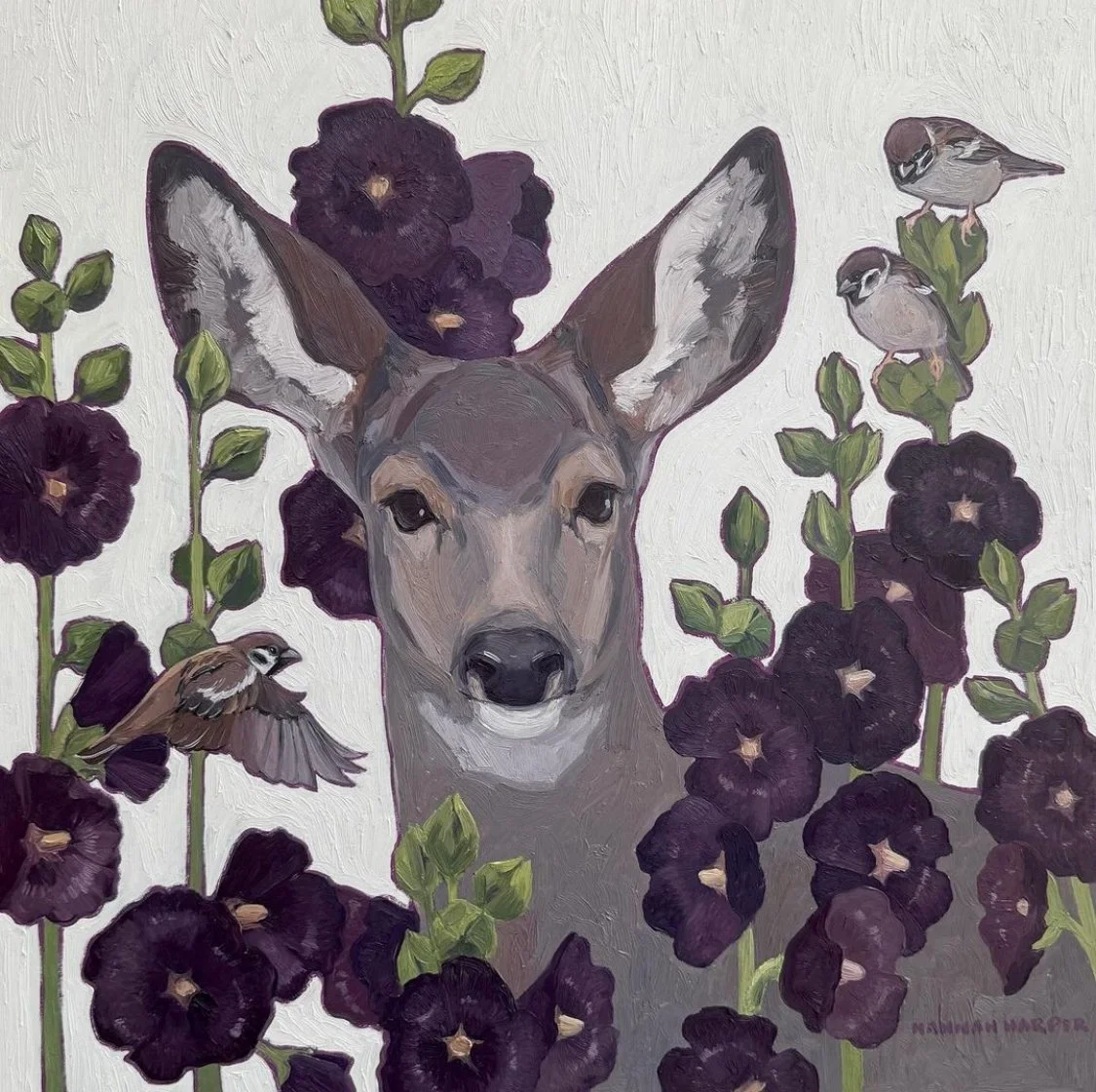 an art print of a deer in a field of flowers