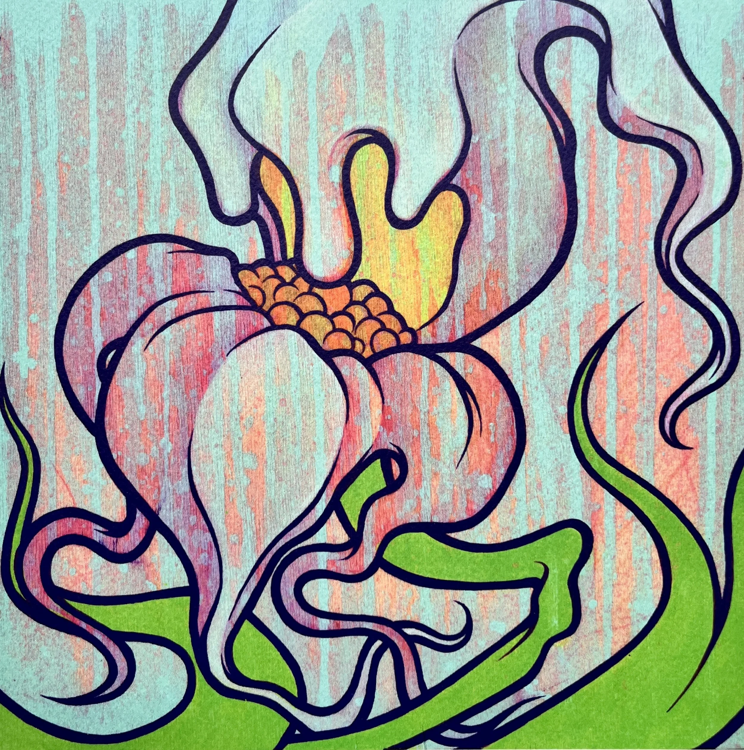 an art print of an illustrated orchid flower