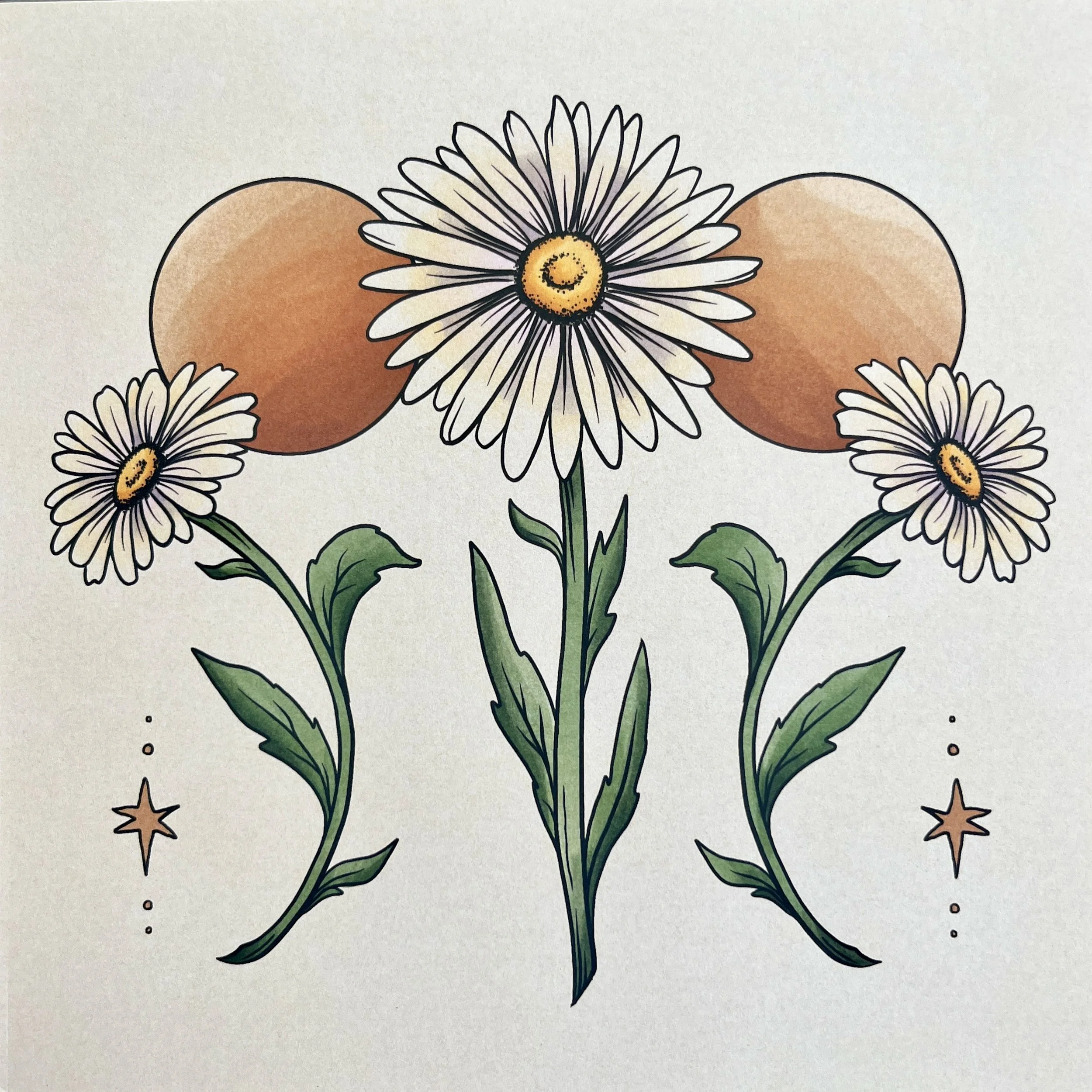 an art print of an illustration of daisies