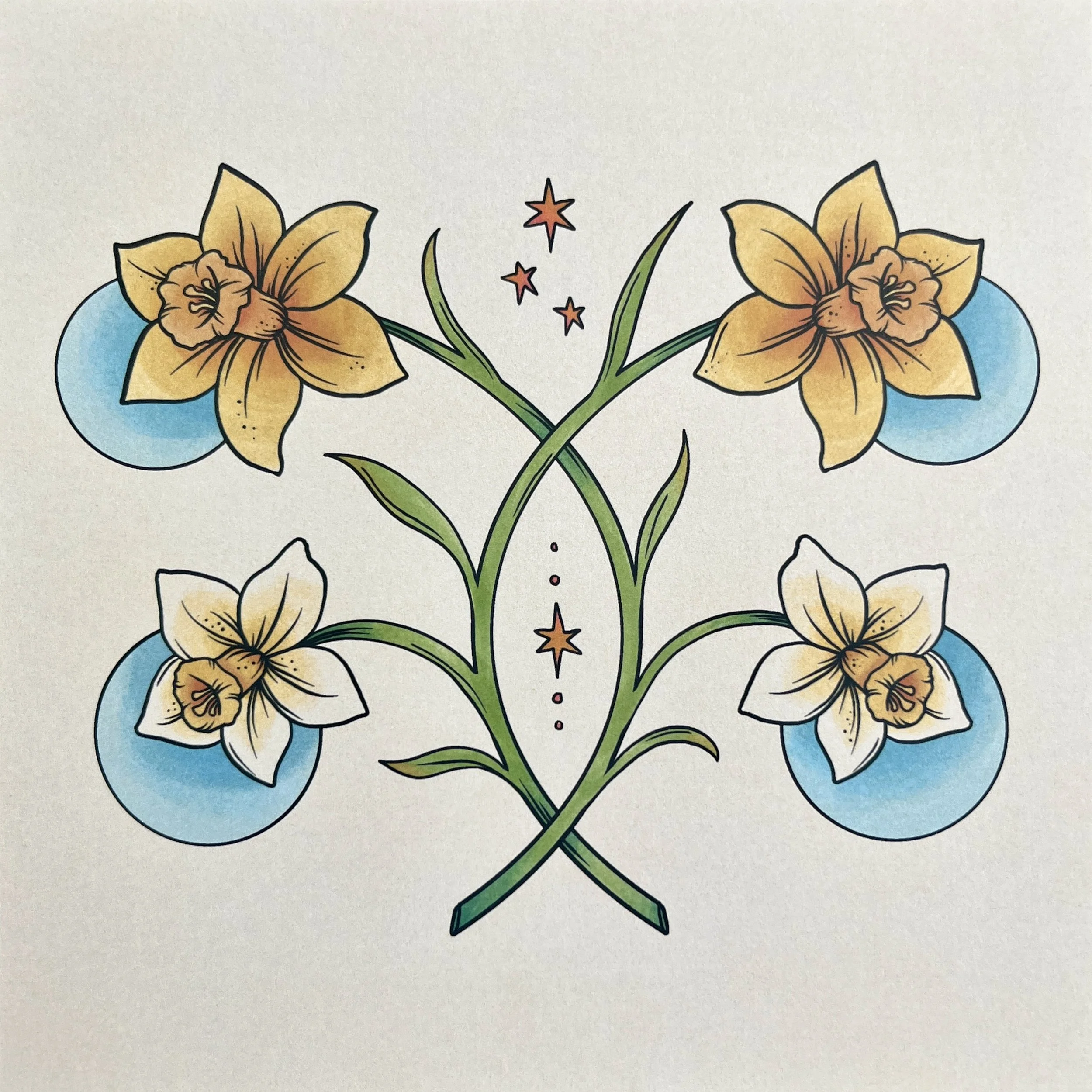 an art print of an illustration of daffodils