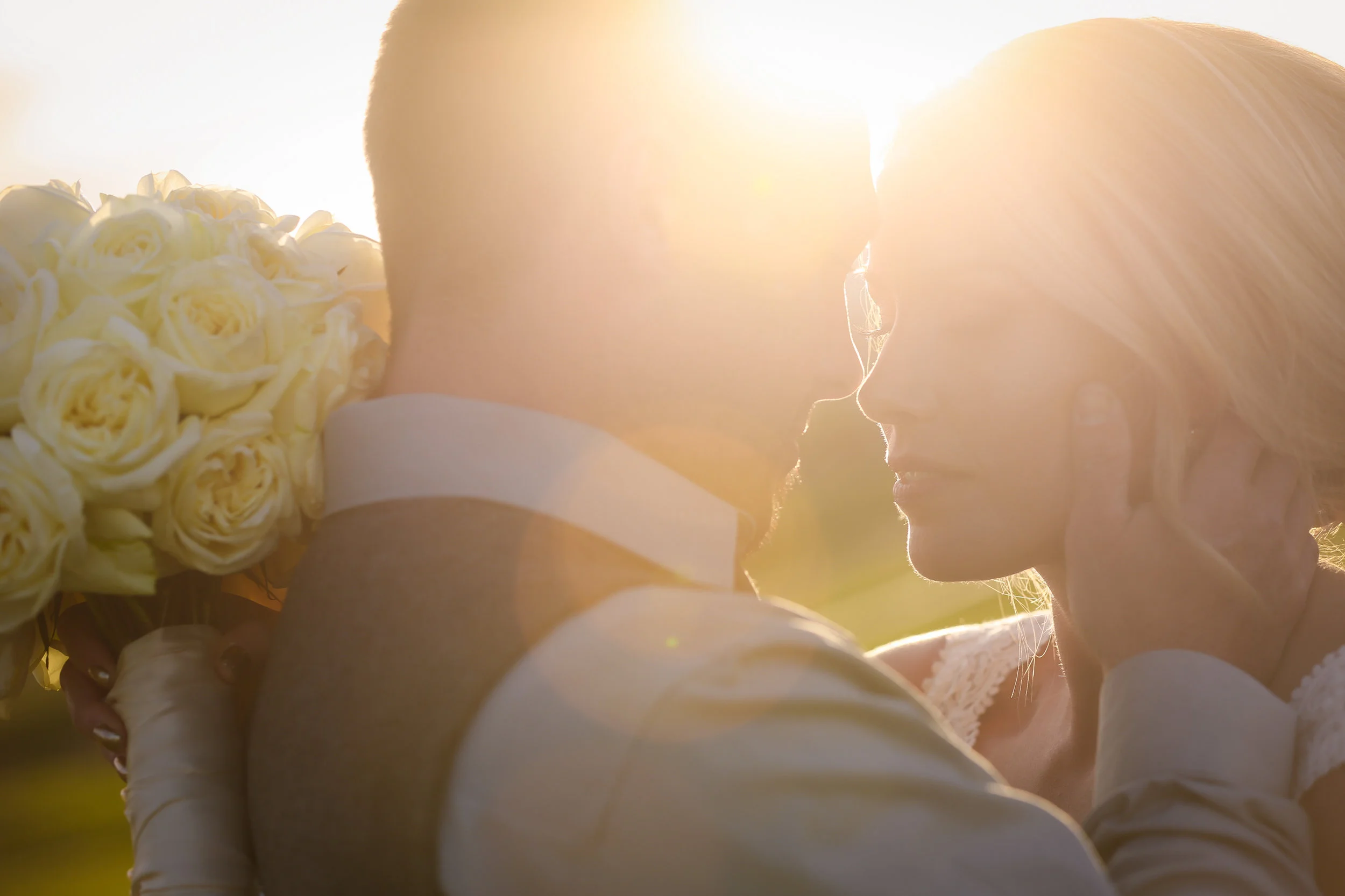 Wedding photography of couple at sunset
