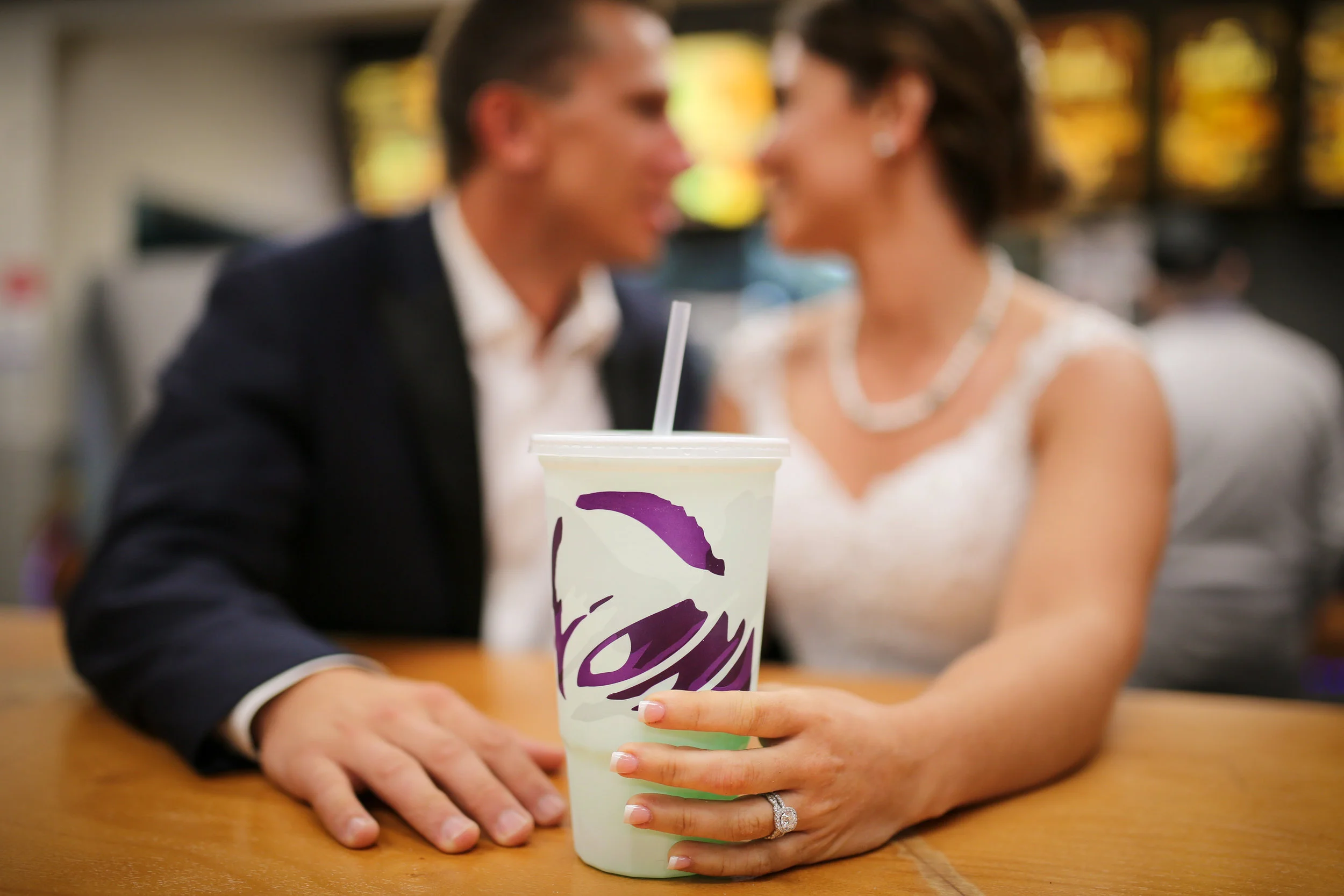 Bride and groom at Taco Bell