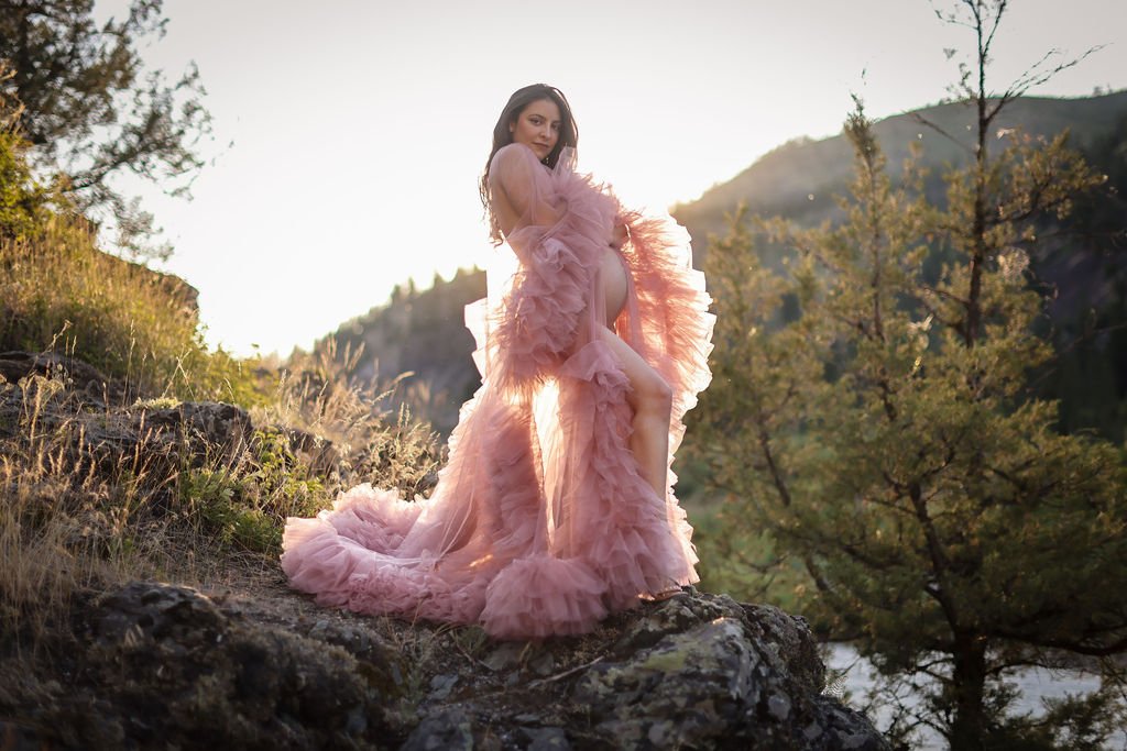 Pink maternity gown at golden hour.jpg